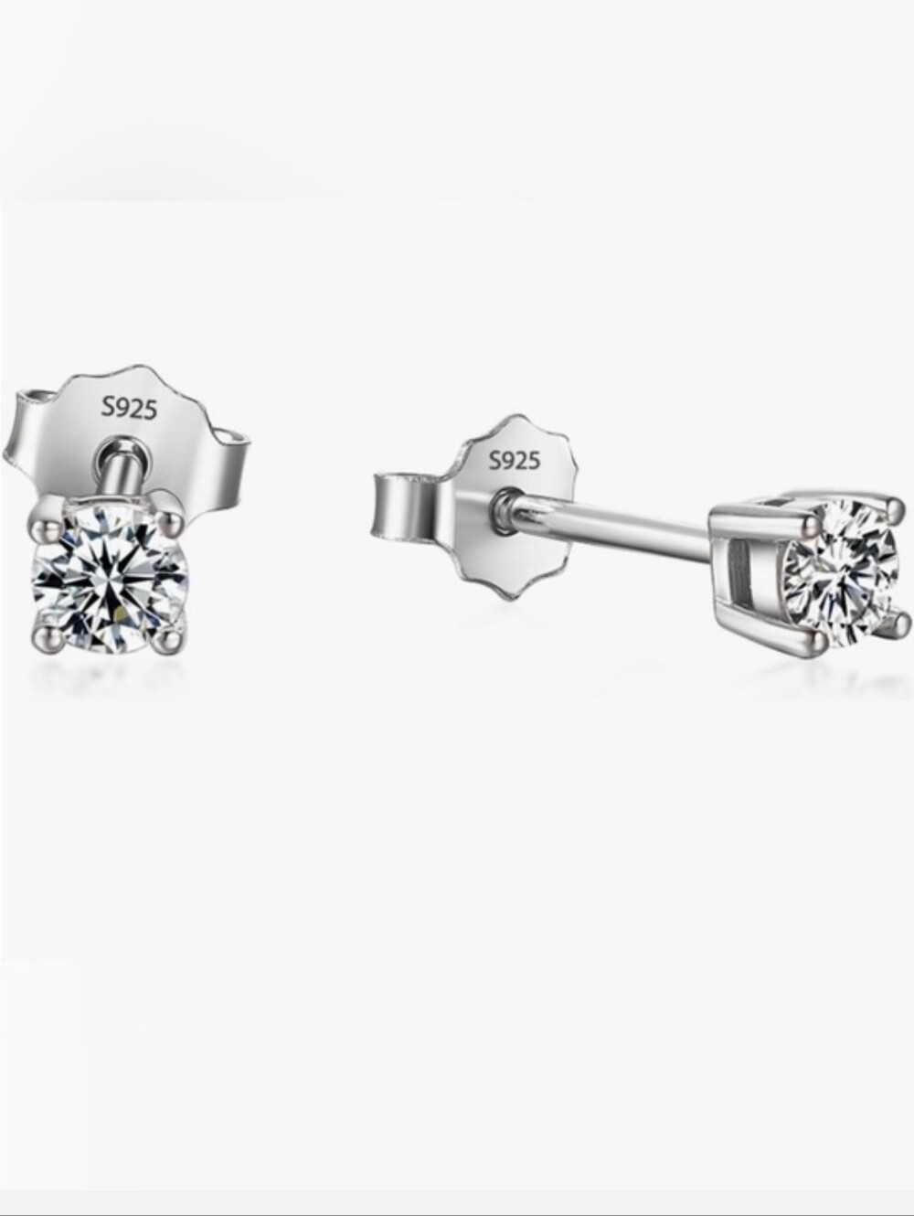 Sterling Silver Clear CZ Stud Earrings - Classic S925